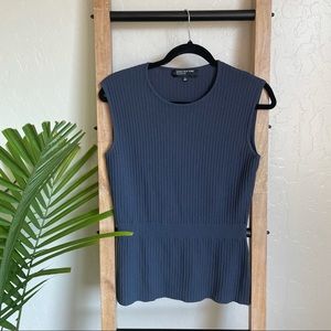 Jones New York Navy Blue Ribbed Waist Detail Top Blouse